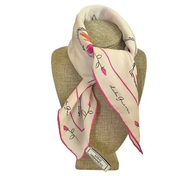 Lulu Guinness "We Suffer to Be Beautiful" Pink White Silk Square Scarf - Picture 2 of 9